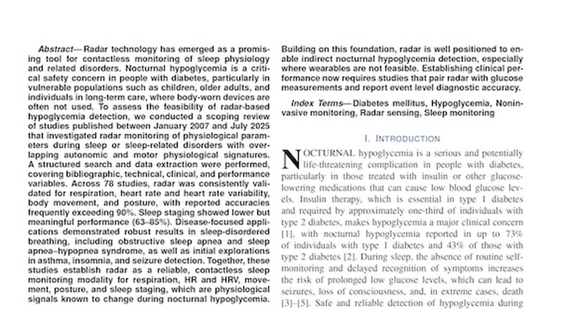 Review on Radar-Based Monitoring for Nocturnal Hypoglycemia Published in IEEE JBHI